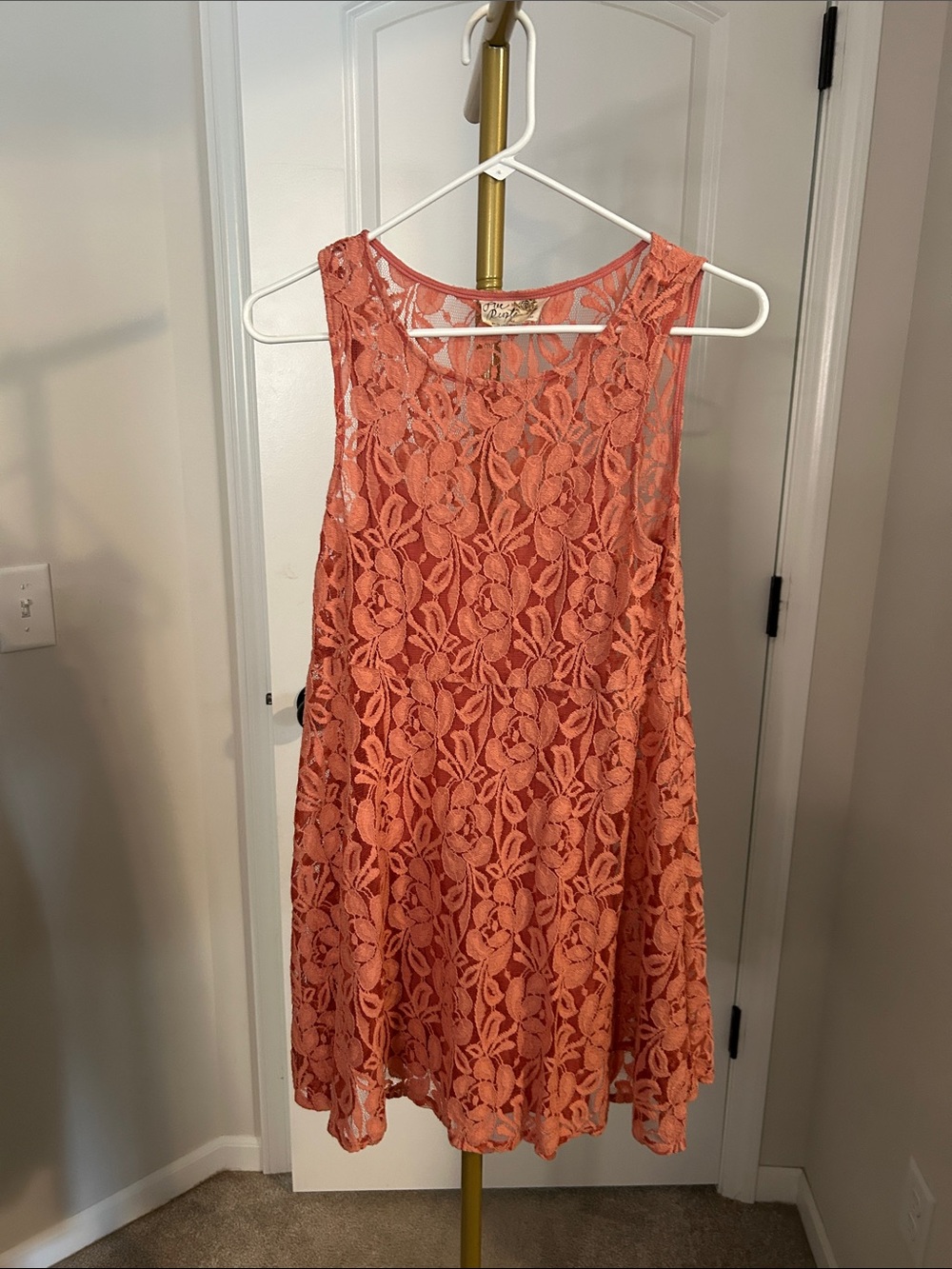 Free People Coral Lace Mini Dress
